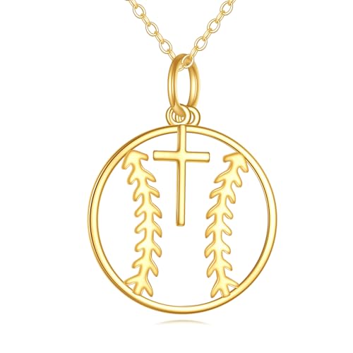 KECHO 14K Massivgold Baseball-Kreuz Anhänger Halskette Sportschmuck Geschenke für Damen Sportliebhaber Spieler KECHO 14K Massivgold Baseball-Kreuz Anhänger Halskette Sportschmuck Geschenke für Damen Sportliebhaber Spieler von KECHO