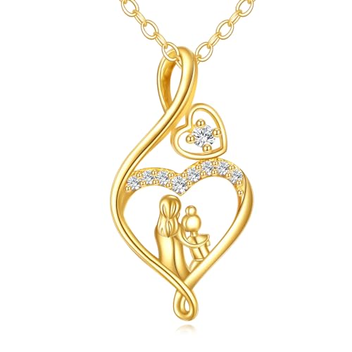 KECHO 14 Karat Gold Mutter Tochter Halskette Unendlichkeit Anhänger Echtgold Schmuck Geburtstage Geschenke für Damen von KECHO