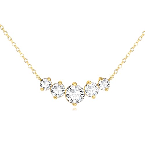 KECHO 14K Solid Gold Moissanite Halskette Classic Round Cut 2.6 CT Moissanite 5 Stein-Anhänger Geschenk für Damen Mutter oder Ehefrau von KECHO