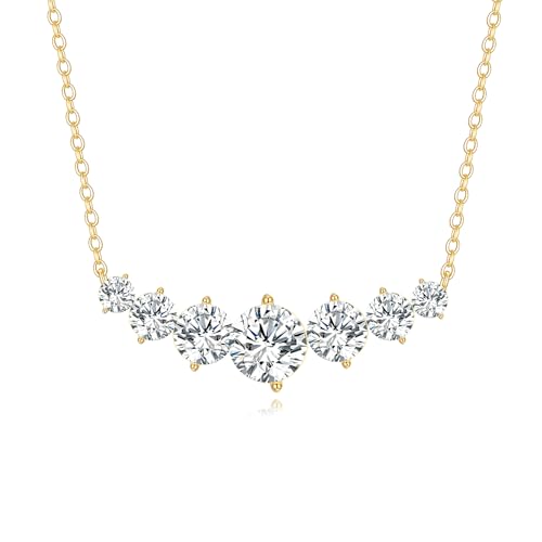 KECHO 14K Solid Gold Moissanite Halskette Damen 2,8 CT Classic Round 7 Stein Hochzeit Anhänger Lab Grown Diamond Halskette für Mutter Ehefrau von KECHO