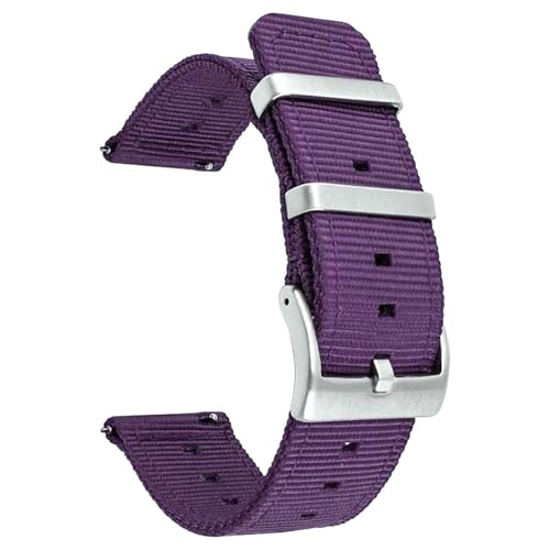 KEDFZY 18–24 mm breit, 20 cm lang, gewebtes Nylon-Uhrenarmband, Ersatzarmband mit Schnellverschluss, Edelstahlschnalle,Lila,18 mm von KEDFZY