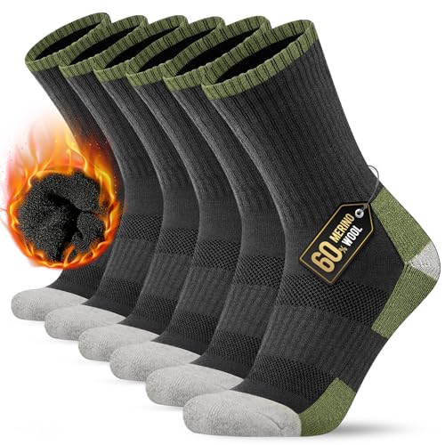KEECOW Merino Wolle Wandersocken Herren & Damen 3 Paar, Thermo Fleece Socken Wintersocken Warmesocken für Outdoor Sport (DE/NL/SE/PL, Numerisch, 43, 46, Regular, Regular, Grüner) von KEECOW