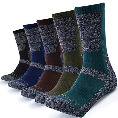 KEECOW Socken Herren 43-46 5 paar Wandersocken Sportsocken Trekkingsocken Arbeitssocken Thermosocken für Herren Atmungsaktiv Baumwolle Hochleistung (Schwarz/Blau/Dunkelgrün) 43-46 von KEECOW