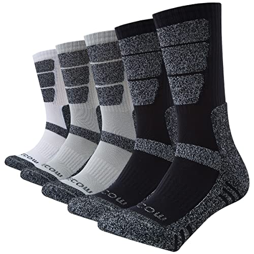 KEECOW 5 paar Socken Herren Damen Wandersocken Sportsocken Trekkingsocken Arbeitssocken Baumwollesocken für Herren Atmungsaktiv Hochleistung (Schwarz/Weiß/Grau 43-46 von KEECOW