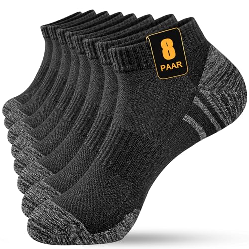 KEECOW 8 Paar Socken Damen Sneaker Baumwolle Sportsocken Kurze Halbsocken Quarter Füßlinge Atmungsaktive Socken (35-38,Schwarz) von KEECOW