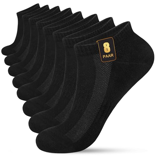 KEECOW 8 Paar Sneaker Socken Herren 43-46 Sportsocken Atmungsaktive Baumwolle Kurz Halbsocken Quarter Sommer Socken (43-46,Schwarz) von KEECOW