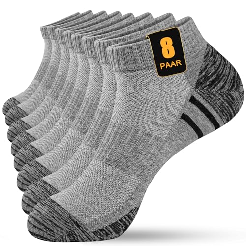 KEECOW 8 Paar Sneakersport Socken Damen Baumwolle Kurze Halbsocken Quarter Atmungsaktive Socken （35-38,Grau） von KEECOW