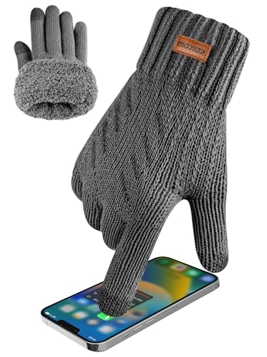 KEECOW Handschuhe Herren,Winterhandschuhe Herren Touchscreen Warme Thermo Fleece Strickhandschuhe für Outdoor Sport Laufen Radfahren Freizeit (Grau) von KEECOW