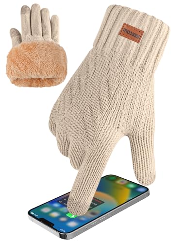 KEECOW Handschuhe Herren,Winterhandschuhe Herren Touchscreen Warme Thermo Fleece Strickhandschuhe für Outdoor Sport Laufen Radfahren Freizeit (Khaki) von KEECOW