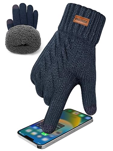 KEECOW Handschuhe Herren,Winterhandschuhe Herren Touchscreen Warme Thermo Fleece Strickhandschuhe für Outdoor Sport Laufen Radfahren Freizeit (Navy) von KEECOW