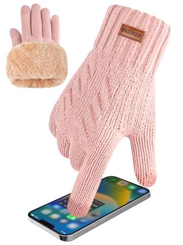 KEECOW Handschuhe Herren,Winterhandschuhe Herren Touchscreen Warme Thermo Fleece Strickhandschuhe für Outdoor Sport Laufen Radfahren Freizeit (Rosa) von KEECOW
