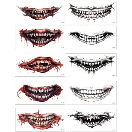 KEELYY 10 x Halloween Tattoo Mund Skelett Tattoo Gesicht Halloween Make Up Tattoo Gruselig Aufkleber Gesicht für Halloween Party, Karneval, Tag Der Toten KEELYY 10 x Halloween Tattoo Mund Skelett Tattoo Gesicht Halloween Make Up Tattoo Gruselig Aufkleber Gesicht für Halloween Party, Karneval, Tag Der Toten von KEELYY