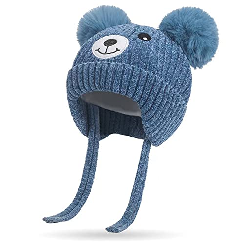 KEELYY Baby Mütze Beanie Strickmütze Herbst Wintermütze Süßer Bär Hut mit Earflap und Bindebändern Warm Hat für Jungen Mädchen von KEELYY