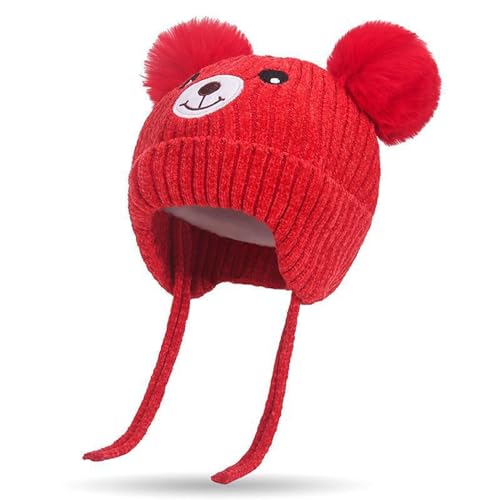 KEELYY Baby Mütze Beanie Strickmütze Herbst Wintermütze Süßer Bär Hut mit Earflap und Bindebändern Warm Hat für Jungen Mädchen von KEELYY