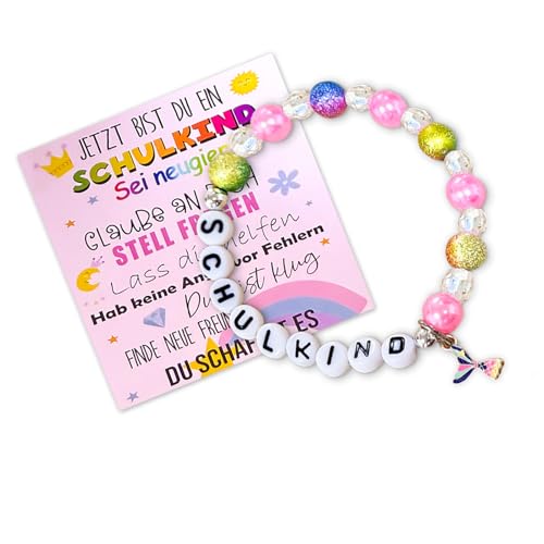 KEELYY Einschulung Mädchen Ärmbänder Einschulung Geschenk Schulkind Schultüte Füllung Schulanfang Geschenk Armband mit Grußkarte Geschenkbox von KEELYY