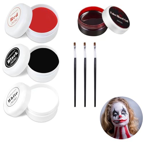 KEELYY Halloween Make Up Set, Halloween Schminke, Kunstblut + 3 Farben Schwarz Rot Weiß Face Paint mit 3 Pinsel, für Halloween Party Zombie Vampire Cospaly von KEELYY