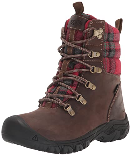 KEEN Damen Greta Boot Waterproof Schneestiefel, Dark Brown/Red Plaid, 36 EU von KEEN