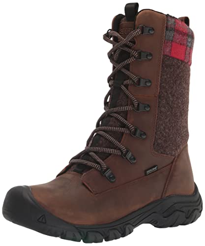 KEEN Damen Greta Tall Boot Waterproof Schneestiefel, Brown/Red Plaid, 40 EU von KEEN