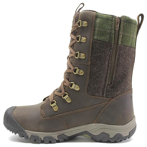 KEEN Damen Greta Tall Boot Waterproof Schneestiefel, Dark Earth/Green Plaid, 35 EU von KEEN