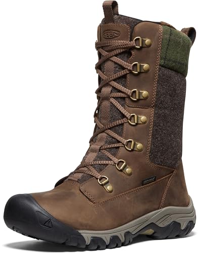 KEEN Damen Greta Tall Boot Waterproof Schneestiefel, Dark Earth/Green Plaid, 36 EU von KEEN