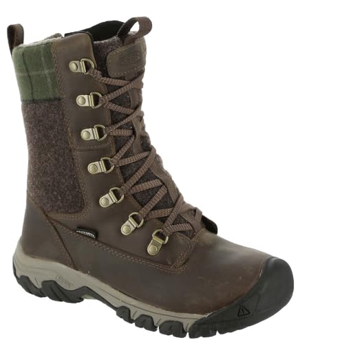 KEEN Damen Greta Tall Boot Waterproof Schneestiefel, Dark Earth/Green Plaid, 42 EU von KEEN