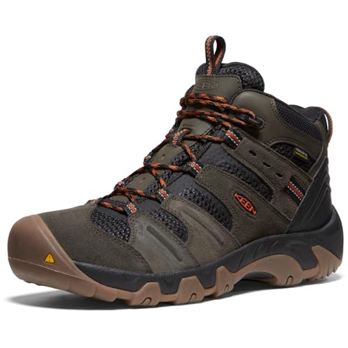 KEEN Herren Headout Mid Waterproof Wanderstiefel, Black Olive/Fossil Orange, 43 EU von KEEN