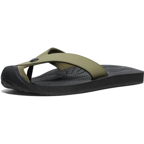 KEEN Herren Barbados Atmungsaktive Bequeme Sandalen Zehenschutz Flip-Flops, Martini Olive/Schwarz, 46 EU von KEEN