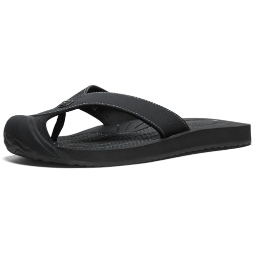 KEEN Herren Barbados Atmungsaktive Bequeme Sandalen Zehenschutz Flip-Flops, Schwarz/Stahlgrau, 40 EU von KEEN