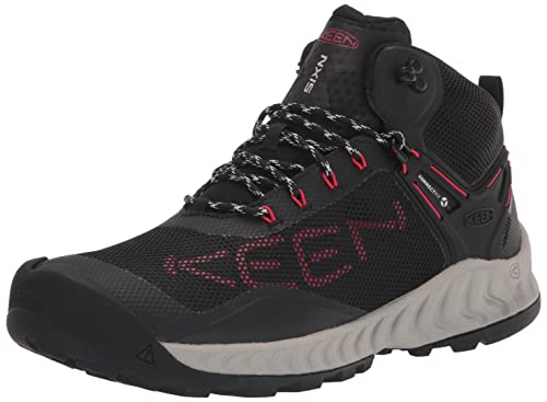 KEEN Herren NXIS Evo Mid Waterproof Wanderstiefel, Black/Red Carpet, 42.5 EU von KEEN