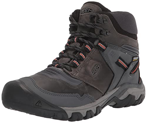 KEEN Herren Ridge Flex Mid Waterproof Wanderstiefel, Steel Grey/Fossil Orange, 47 EU von KEEN