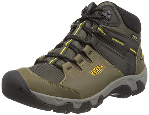 KEEN Herren Steens Mid Waterproof Wanderstiefel, Schwarz Olive Yellow, 47 EU von KEEN