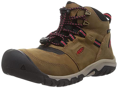 KEEN Unisex-Kinder Ridge Flex Mid wasserdichte Wanderstiefel, Bison-Roter Teppich, 24 EU von KEEN