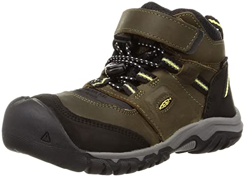 KEEN Unisex-Kinder Ridge Flex Mid wasserdichte Wanderstiefel, Dunkle olivgrüne, düstere Zitrone, 25/26 EU von KEEN