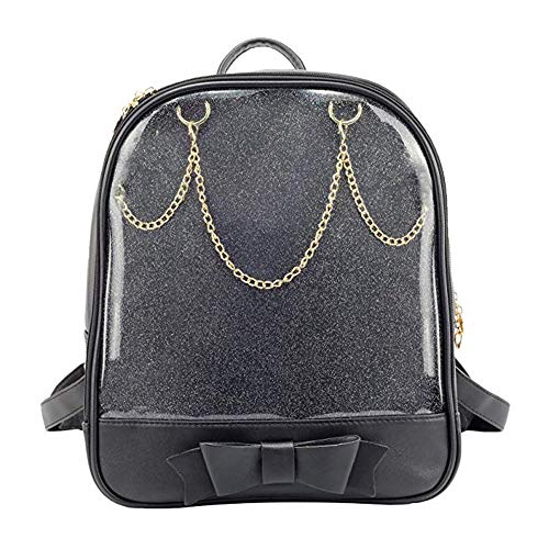 Ita Bag Rucksack Mädchen Süß Candy Leder Tasche Geldbörse Schultasche Sommer Strandtasche Geldbörse mit Bowknot Transparente Fenster für DIY Dekore (Schwarz-Schwarz-Bogen) von KEEPOP