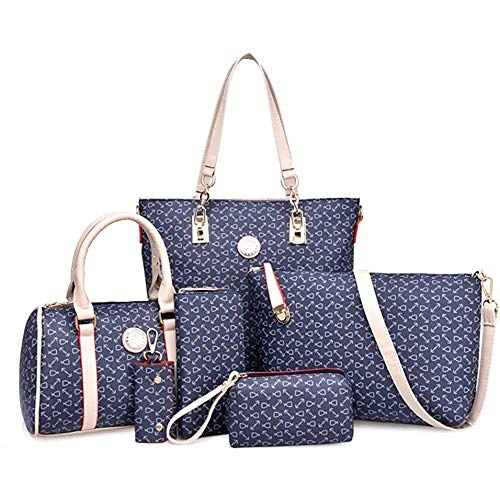 KEEPOP Damen Handtaschen Set 6tlg PU Leder Geldbörse Set Schulter Crossbody Umhängetasche (Blau) von KEEPOP