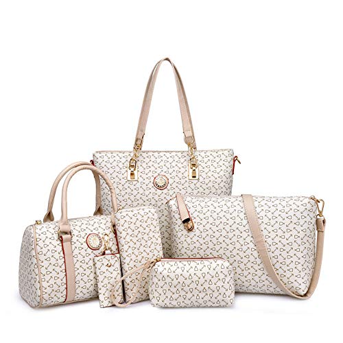 KEEPOP Damen Handtaschen Set 6tlg PU Leder Geldbörse Set Schulter Crossbody Umhängetasche (Nicht-gerade weiss) von KEEPOP