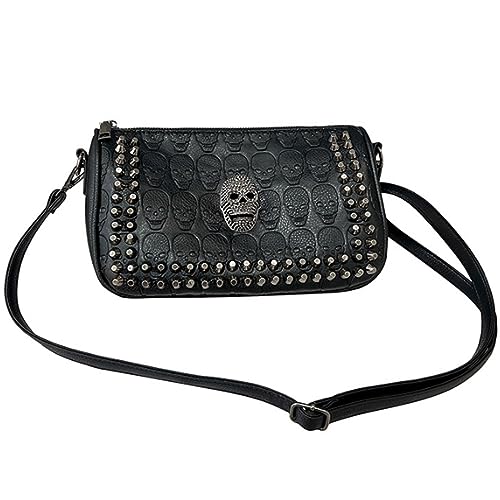 KEEPOP Damen Punk Stil Umhängetasche PU-Leder mit Totenkopf-Print Klein Handtasche Schwarz Schulter Geldbörse von KEEPOP