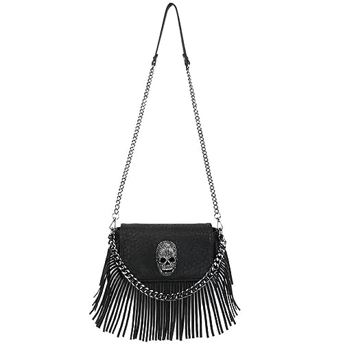 KEEPOP Damen Quaste Klein Schultertaschen Schädel Umhängetaschen Punk Kette Henkeltaschen Shopper PU-Leder Handtaschen von KEEPOP