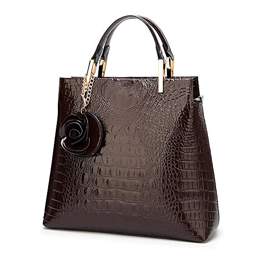 KEEPOP Damen Tote Bag Schulter Handtasche Lackleder Handtasche Designer Krokodil Rose Top Griff Tasche Büro Satchel Totes von KEEPOP