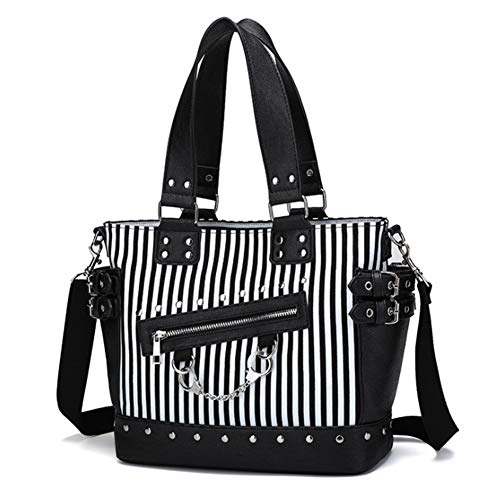 KEEPOP Damenmode Niet Handtasche Geldbörse Canvas Punk Tote mit Schultergurt Umhängetasche Große Kapazität (Leuchtend gestreift) von KEEPOP