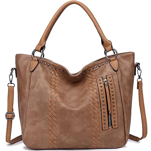 KEEPOP Handtasche Damen Groß Shopper PU-Leder Umhängetasche Schultertasche Niete Henkeltasche Mode Geldbörse Reisen Arbeit von KEEPOP