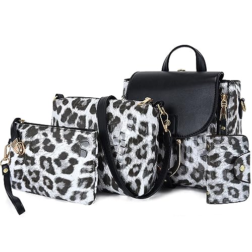 KEEPOP Handtasche Damen Leopardenmuster Handtaschen Set für Frauen Cabrio-Rucksack Umhängetasche Taschen Shopper Reise Schultertasche 4-teiliges Set von KEEPOP