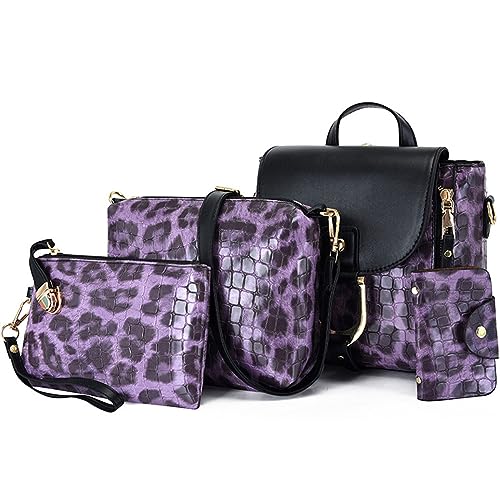 KEEPOP Handtasche Damen Leopardenmuster Handtaschen Set für Frauen Cabrio-Rucksack Umhängetasche Taschen Shopper Reise Schultertasche 4-teiliges Set von KEEPOP