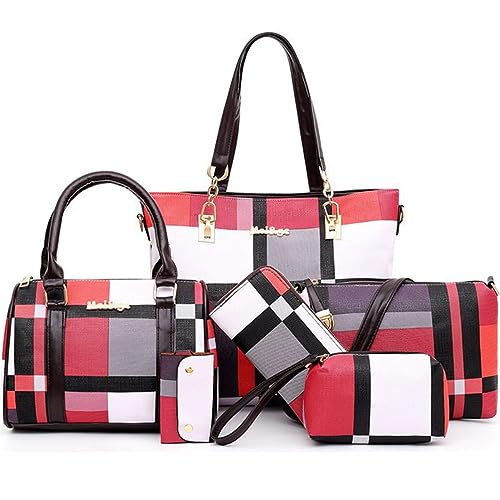 KEEPOP Handtasche Set 6-teiliges Taschen für Damen PU Leder Clutch und Geldbörse Henkeltaschen für Frauen Entworfen für Arbeit,Reisen,Party von KEEPOP