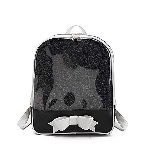 KEEPOP Ita Bag Rucksack Mädchen Süß Candy Leder Tasche Geldbörse Schultasche Sommer Strandtasche Geldbörse mit Bowknot Transparente Fenster für DIY Dekore (Schwarz) von KEEPOP