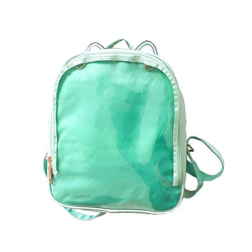 KEEPOP Ita Rucksäcke Mädchen Netter Schulrucksack Katzenohren Design Daypack Damen Sommer Strandtasche Transparente Fenster für DIY Pins Dekore, Grün von KEEPOP