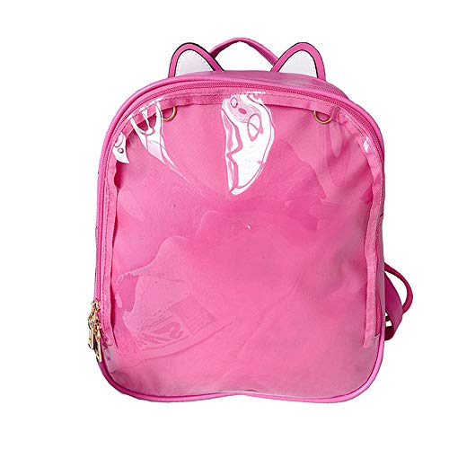 KEEPOP Ita Rucksäcke Mädchen Netter Schulrucksack Katzenohren Design Daypack Damen Sommer Strandtasche Transparente Fenster für DIY Pins Dekore, Rosa von KEEPOP