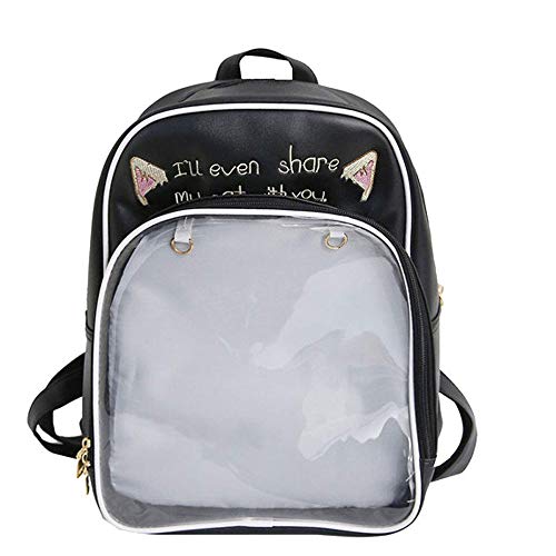 KEEPOP Ita Rucksäcke Mädchen Netter Schulrucksack Katzenohren drucken Tagesrucksack Damen Sommer Strandtasche Transparente Fenster, SCHWARZ-WEISS von KEEPOP