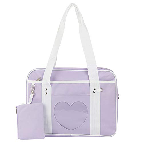 KEEPOP Ita Tasche Herzform Fenster Japanische Schule Handtasche Große JK Tasche Mädchen Duffle Geldbörse Anime Schulranzen für Lolita Comic DIY Cosplay Lila von KEEPOP