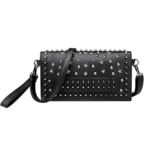 KEEPOP Punk Clutch Handtaschen für Frauen Damen Niet Umhängetasche Schultertasche Kleines PU-Leder Shopper Henkeltasche Schwarz von KEEPOP